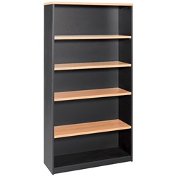 OM Bookcase 900W x 320D x 1800mmH 4 Shelf Beech And Charcoal