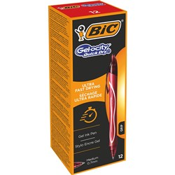 Bic Gelocity Gel Pen Intensity Retractable Medium 0.7mm Red Pack of 12