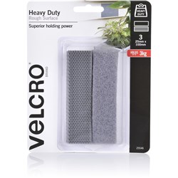 Velcro Brand Heavy Duty Rough Surface Hook & Loop 25 x 100mm Pack Of 3 Grey