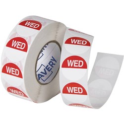 Avery Food Rotation Round Label 24mm Wednesday Red Roll of 1000