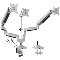 Ergovida Gas Spring Triple Monitor Arm With USB And Audio Port Silver