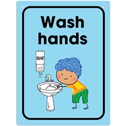 Durus School Sign Wash Hands 225x300mm Wall Mounted Blue