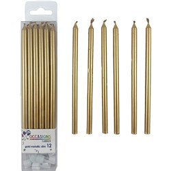 Alpen Occasions Slim Candles With Holders 120mm Gold Pack Of 12