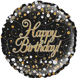 Alpen Foil Balloon Happy Birthday Sparkling Fizz 18 Inch Black And Gold
