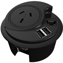 Rapidline In Desk Module Kit 1 GPO + 1 Data Provision + 2 USB 1500mm Lead Black