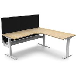 Rapidline Boost Static Corner Workstation + Screen + Cable Tray 1800/1800mmW Oak/White