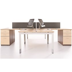 Sylex Oblique Corner Workstation 4 Person 3000 / 3000mmW + Pedestal Snow Maple