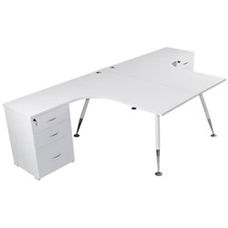 Sylex Fleet Corner Workstation + Pedestal 2 Person 3000W x 1500D x 700mmH White