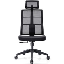 Sylex Jefferson Hi Back Chair With Headrest Mesh Back Black Arms Black