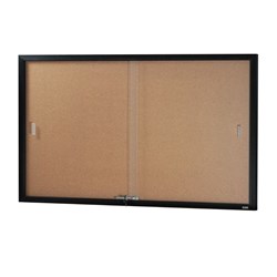 Visionchart Be Noticed Sliding 2 Door Notice Case 1525W x 48D x 915mmH Black/Cork