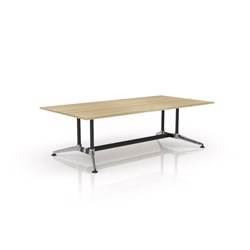 OLG Modulus Meeting Table Twin Post Collar Leg 2400W x 1200D x 720mmH Oak Top Black Frame