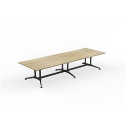 OLG Modulus Meeting Table Twin Post Collar Leg 3600W x 1200D x 720mmH Oak Top All Blk Frame