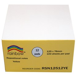 Rainbow Repositional Notes 76mm x 125mm Yellow Each