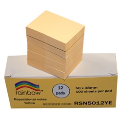 Rainbow Repositional Notes 38mm x 50mm Yellow Each