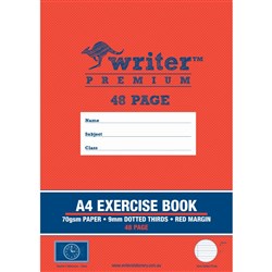 Writer Premium Exercise Book A4 48 Page 9mm Dotted Thirds Red Margin Clock