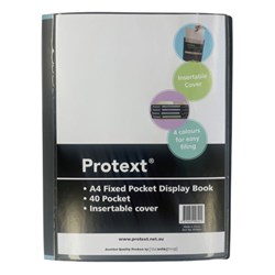 Protext Fixed Display Book A4 40 Pocket Insertable Cover And Spine Black