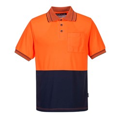Portwest Hi-Vis Micro Mesh Polo Shirt Short Sleeve Small Orange And Navy
