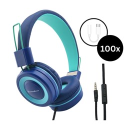 SchoolTech Extra Sturdy Headphone 3.5mm Jack And USB-C Connector Teal/Navy Pack 100