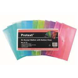 Protext Transluscent Document Pockets DL With Button Closure Assorted Pack Of 12