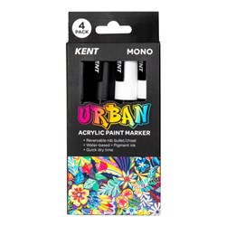 Kent Urban Paint Markers Medium 6mm Dual Nib Mono Black And White Pack Of 4