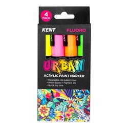 Kent Urban Paint Markers Medium 6mm Dual Nib Fluoro Assorted Pack Of 4