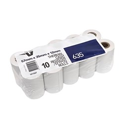 Victory Paper Thermal EFTPOS And Register Rolls 57 x 35 x 12mm 12m 1 Ply White Pack 10