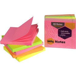 Marbig Repositionable Notes 75 x 75mm Brilliant Neon 80 Sheet Pad Assorted Pack Of 5