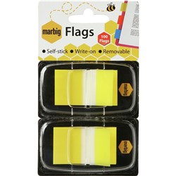 Marbig Flags Coloured Tip Twin Pack 25x44mm 50 Flags Per Dispenser Yellow Pack Of 2