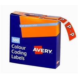 Avery Alphabet Coding Label P Side Tab 25x38mm Dark Orange Box Of 500