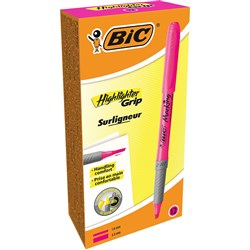 Bic Brite Liner Grip Highlighters Chisel 1.6-3.3mm Pink Pack Of 12