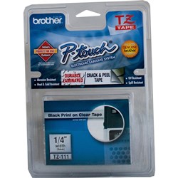 LABEL BROTHER P TOUCH CASSETTE BLACK ON CLEAR 6MM X 8MT