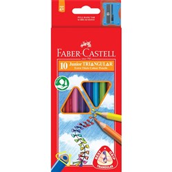 Faber-Castell Junior Coloured Triangular Pencils with Sharpener Pack of 10