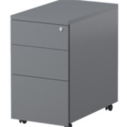 Steelco Trimline Mobile Pedestal 2 Drawer 1 File 390W x 500D x 615mmH Silver Satin