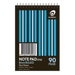 Olympic Spiral Notepad SP60 76x112mm 8mm Ruled Top Bound 90 Page