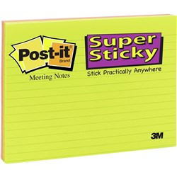 POST IT NOTE 6845-SSPL 149 X 200 ELECTRIC GLOW SUPER STICKY LINED MEETING NOTES PK4