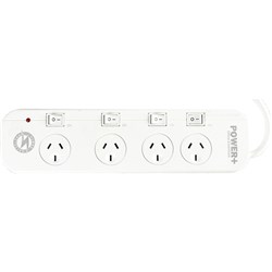 Italplast Power+ 4 Outlet Powerboard Individual Switches Surge & Overload Protection