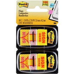 Post-It 680-SH2 Flags Twin Pack 25x43mm Sign Here Yellow Pack of 2