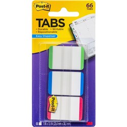Post-It 686L-GBR Durable Tabs 25x38mm White With Red Blue Green Pack of 66