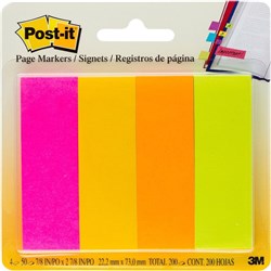Post-It Page Markers  671-4AF 22x73mm Neon Assorted 50 Sheet Pad Pack Of 4