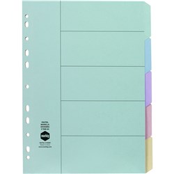 Marbig Manilla Indices & Dividers A4 5 Tab Pastel Colours