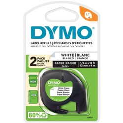 DYMO LetraTag Paper Labels 12mm x 4m Pack of 2 Black On White