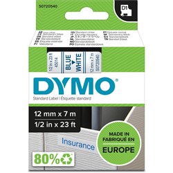 Dymo D1 Label Cassette Tape 12mmx7m Blue on White