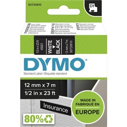 Dymo D1 Label Cassette Tape 12mmx7m White on Black