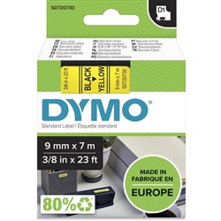 Dymo D1 Label Cassette Tape 9mmx7m Black on Yellow
