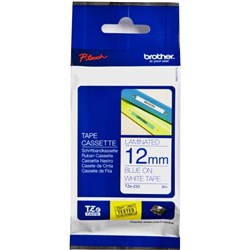 Brother TZE-233 P-Touch Laminated Tape 12mm x 8m Blue On White