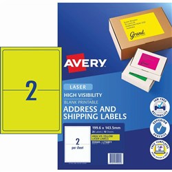 Avery High Visibility Shipping Laser Labels Yellow L7168FY 199.6x143.5mm 2UP 20 Labels