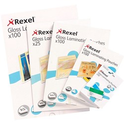Rexel Laminating Pouches Key Card 63 x 93mm 180 Micron Gloss Pack Of 50