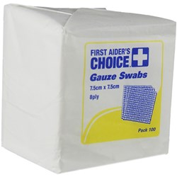 First Aider's Choice Gauze Swabs 8 Ply 7.5 x 7.5 cm Pack of 100