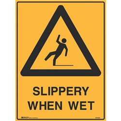 Brady Warning Sign Slippery When Wet 450W x 600mmH Metal Yellow And Black