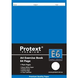 EXERCISE BOOK PROTEXT A4 PLAIN 64PG PREMIUM